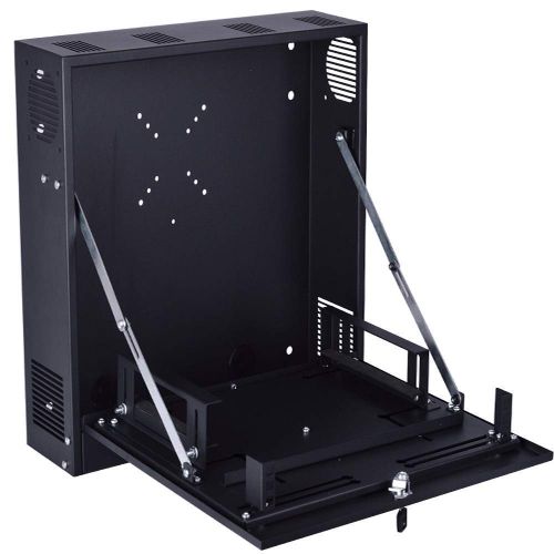  KENUCO Kenuco Heavy Duty 16 Gauge Steel 18 x 18 x 5 DVR Security Lockbox with Fan and Swing Open Top - Black