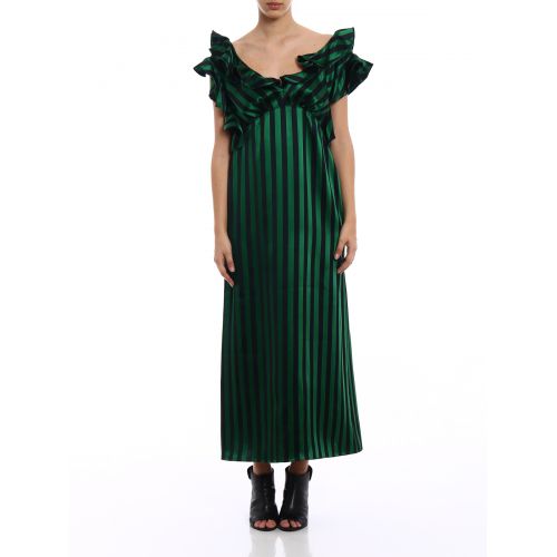 겐조 Kenzo Ruffled V-neck striped long dress