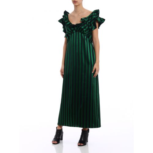 겐조 Kenzo Ruffled V-neck striped long dress