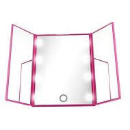 KEOA LED Trifold Makeup Mirror, Desktop Rectangle Vanity Mirror Touch Screen Switch for Countertop Cosmetic Makeup,Red