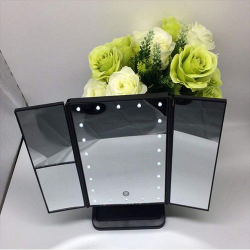  KEOA LED Trifold Makeup Mirror, Desktop Rectangle Vanity Mirror Touch Screen Switch for Countertop Cosmetic Makeup,Red