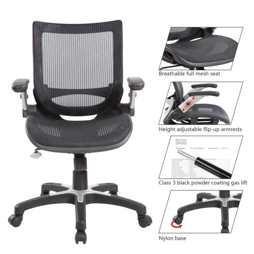 KERLAND Ergonomic Mid Back Mesh Computer Desk Office Chair with Flip-up Armrest Swivel Adjustable Home Office Chair (Black)