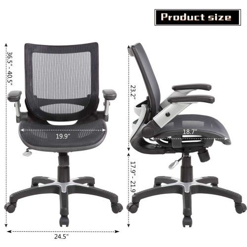  KERLAND Ergonomic Mid Back Mesh Computer Desk Office Chair with Flip-up Armrest Swivel Adjustable Home Office Chair (Black)