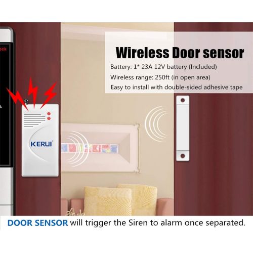  [아마존베스트]KERUI 2020 Upgraded Standalone Home Office Shop Security Alarm System Kit,Wireless Loud Indoor/Outdoor Weatherproof Siren Horn with Remote Control and Door Contact Sensor,Motion Se