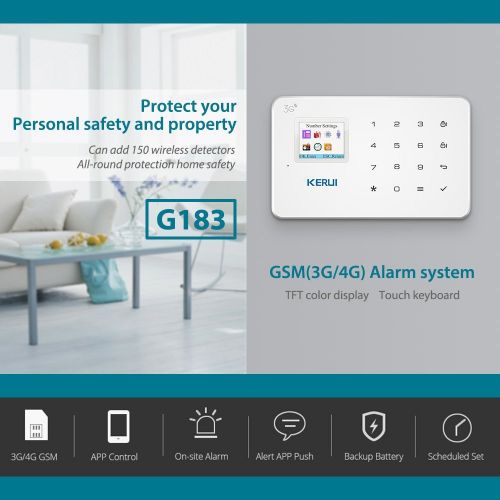  GSM 3G Alarm System Kit - KERUI G183 Wireless WCDMA DIY Home and Business Security Burglar Alarm System Auto Dial Easy to Install,APP Control by Text,not support wifi andor Landli