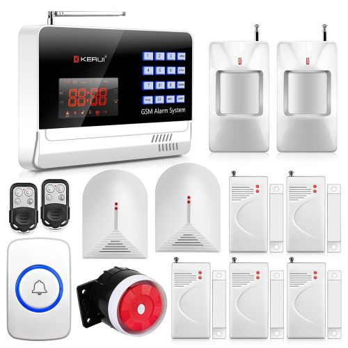  KERUI Black Color N6120G 120 Zones Wireless HomeSchool Alarm Systems Security Auto Dialing Dialer + 2PCS Wired Glass Break Sensor Detector + Wireless Panic Button