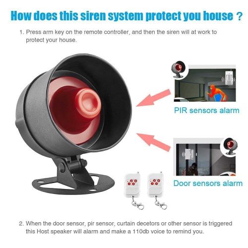  KERUI Standalone Home Office & Shop Security Alarm System Kit, Wireless Loud IndoorOutdoor Weatherproof Siren Horn with Remote Control and Door Contact Sensor,Motion Sensor,Up to