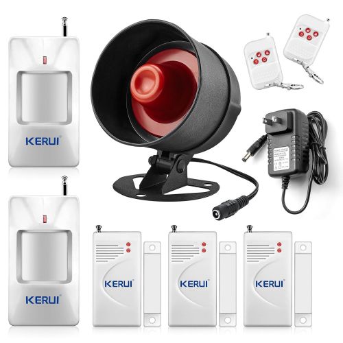  KERUI Standalone Home Office & Shop Security Alarm System Kit, Wireless Loud IndoorOutdoor Weatherproof Siren Horn with Remote Control and Door Contact Sensor,Motion Sensor,Up to