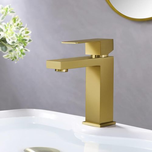  KES Bathroom Sink Faucet Single Hole Modern Vanity Faucet One Handle SUS304 Stainless Steel Rustproof Brushed Brass Finish, L3156ALF-BZ