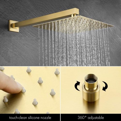  KES Pressure Balancing Rain Shower System Shower Faucet Complete Set Square Brushed Brass (Including Shower Faucet Rough-In Valve Body and Trim), XB6230-BZ