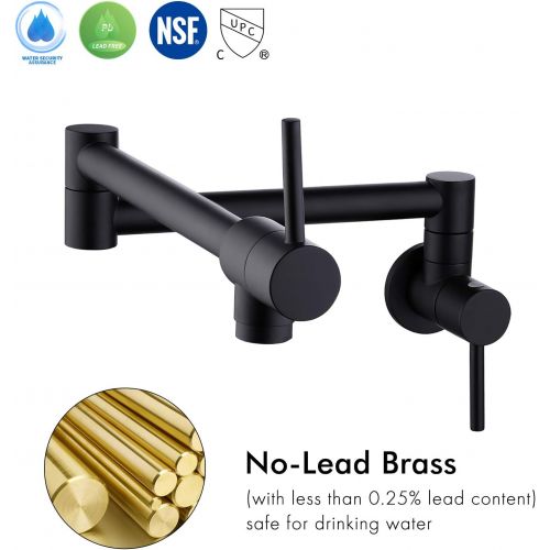  KES Kitchen Pot Filler Folding Faucet Brass Double Joint Swing Arm Sink Faucet Articulating Wall Mount Two Handle Brushed Brass, KN926LF-BZ