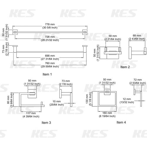  Kes 4-Piece Bathroom Accessory Set No Drill Glue RUSTPROOF Without Drilling Screw Free Wall Mount Polished SUS 304 Stainless Steel, LA240DG-42