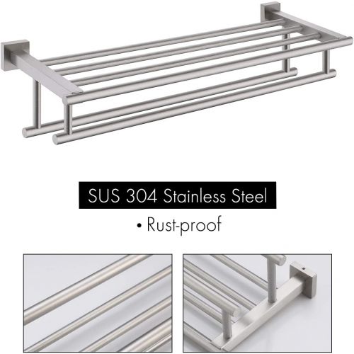  Kes KES 30-Inch Large Towel Rack with Shelf Stainless Steel Double Towel Bar Dual Hanger Storage Organizer Modern Square Style Wall Mount Polished Finish, A2112S75