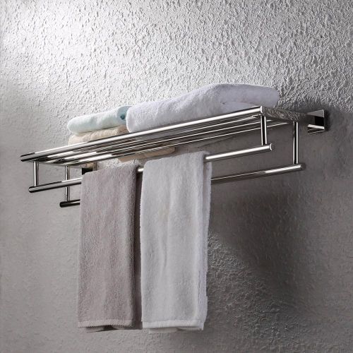  Kes KES 30-Inch Large Towel Rack with Shelf Stainless Steel Double Towel Bar Dual Hanger Storage Organizer Modern Square Style Wall Mount Polished Finish, A2112S75