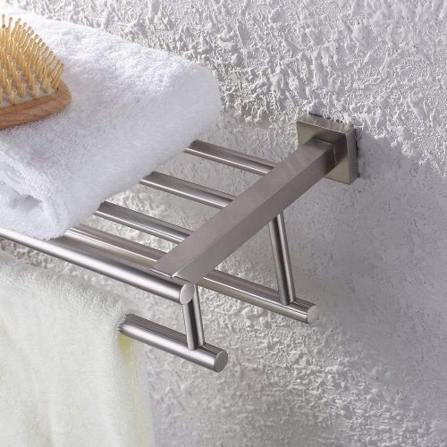  Kes KES 30-Inch Large Towel Rack with Shelf Stainless Steel Double Towel Bar Dual Hanger Storage Organizer Modern Square Style Wall Mount Polished Finish, A2112S75