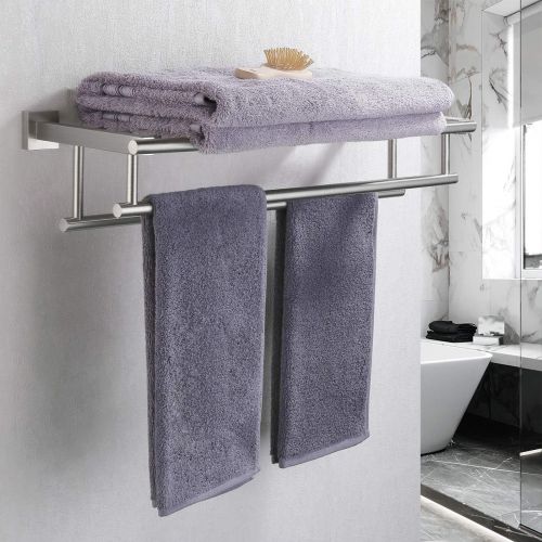  Kes KES 30-Inch Large Towel Rack with Shelf Stainless Steel Double Towel Bar Dual Hanger Storage Organizer Modern Square Style Wall Mount Polished Finish, A2112S75