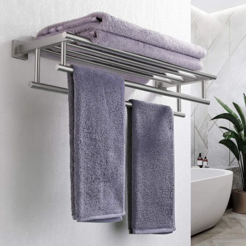  Kes KES 30-Inch Large Towel Rack with Shelf Stainless Steel Double Towel Bar Dual Hanger Storage Organizer Modern Square Style Wall Mount Polished Finish, A2112S75