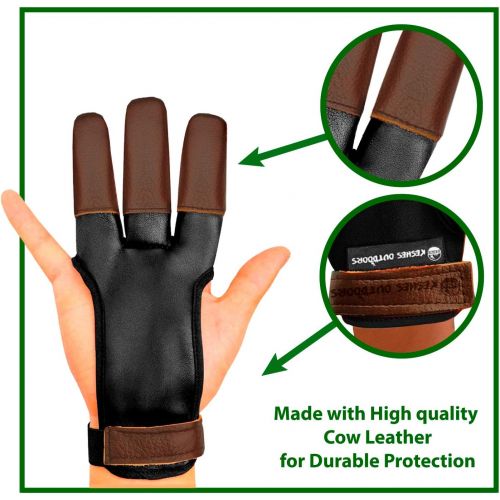  KESHES Archery Glove Finger Tab Accessories - Leather Gloves for Recurve & Compound Bow - Three Finger Guard for Men Women & Youth