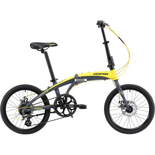  KESPOR Thunderbolt D8 Folding Bike for Adults, 20-inch Wheels, Rear Carry Rack, Shimano 8 Speed Alloy Easy Folding, Disc Brake (Yellow)