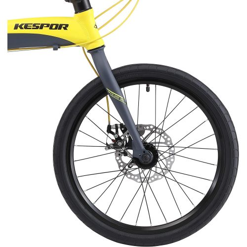  KESPOR Thunderbolt D8 Folding Bike for Adults, 20-inch Wheels, Rear Carry Rack, Shimano 8 Speed Alloy Easy Folding, Disc Brake (Yellow)