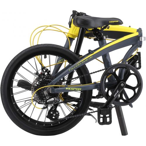  KESPOR Thunderbolt D8 Folding Bike for Adults, 20-inch Wheels, Rear Carry Rack, Shimano 8 Speed Alloy Easy Folding, Disc Brake (Yellow)