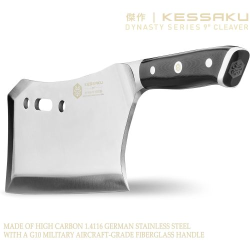  Kessaku 9-Inch Annihilator Massive Butcher Knife - Dynasty Series - Stand and Sheath Included - 3lbs - 6mm Thickness - Forged ThyssenKrupp German High Carbon Steel - G10 Handle