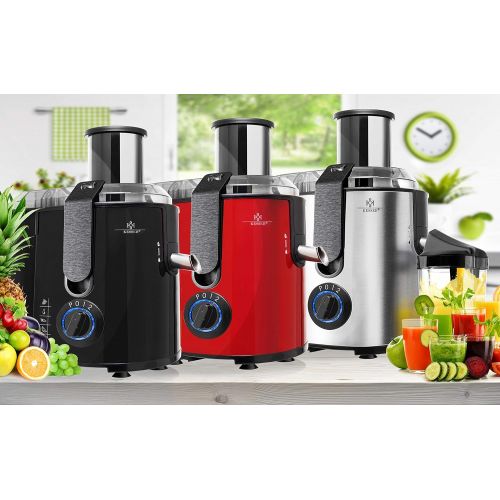  Kesser KESSER Entsafter fuer Obst und Gemuese aus Edelstahl 1100W grosse 85 mm Einfuelloeffnung inkl. Reinigungsbuerste und Saftbehalter 3 Geschwindigkeitsstufen, Saftpresse Juicer, Silber