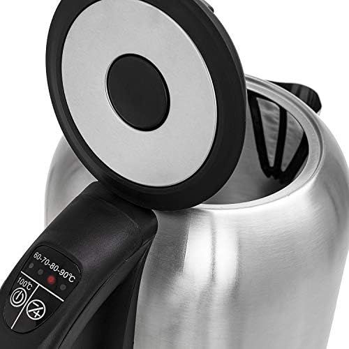  Kesser KESSER 2200W Edelstahl Wasserkocher 1,7L mit LED Beleuchtung-Farbe je nach Temperaturwahl 60, 70, 80, 90, 100 °C | Kalk-Filter | 2 Std Warmhaltefunktion