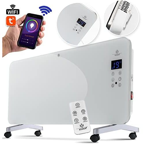  Kesser Elektro Glasheizung Glaskonvektor Elektroheizung Heizung Heizkoerper  Touchscreen  LCD-Display  Timer  Fernbedienung | Stand- oder Wandgerat | 2000 Watt | Farbe: Weiss