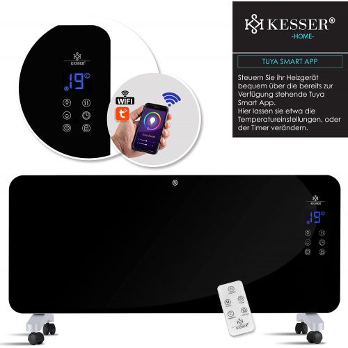  Kesser Elektro Glasheizung Glaskonvektor Elektroheizung Heizung Heizkoerper  Touchscreen  LCD-Display  Timer  Fernbedienung | Stand- oder Wandgerat | 2000 Watt | Farbe: Schwarz