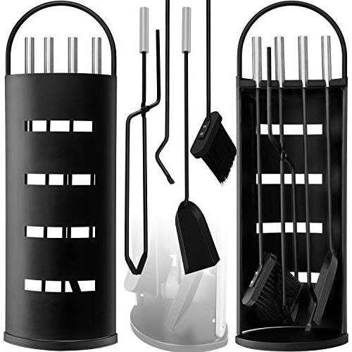  Kesser KESSER Kaminzubehoer 5-teiliges Kaminbesteck Set - Modern Design, beschichtet, Hochwertige Kamingarnitur aus 5 Teilen: Besen, Schaufel, Schuerhaken, Zange, Stander mit Sichtschutz E