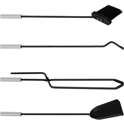  Kesser KESSER Kaminzubehoer 5-teiliges Kaminbesteck Set - Modern Design, beschichtet, Hochwertige Kamingarnitur aus 5 Teilen: Besen, Schaufel, Schuerhaken, Zange, Stander mit Sichtschutz E