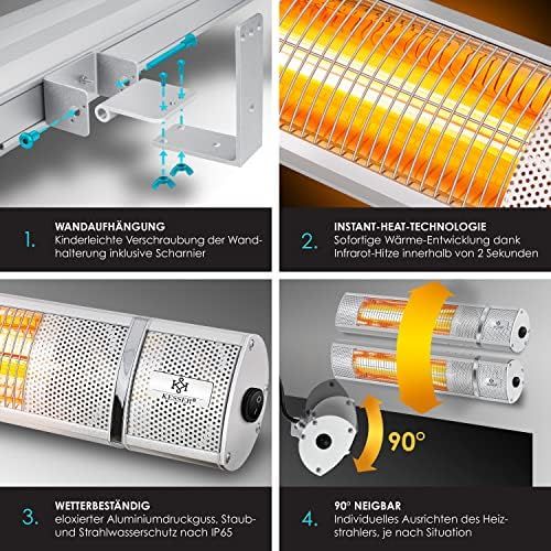  Kesser KESSER Infrarot Heizstrahler 2000W mit Fernbedienung Heizstrahler Quarzstrahler Infrarot-Heizstrahler Terrassenheizer Wickeltischstrahler, Infrarot, Wand-Heizstrahler