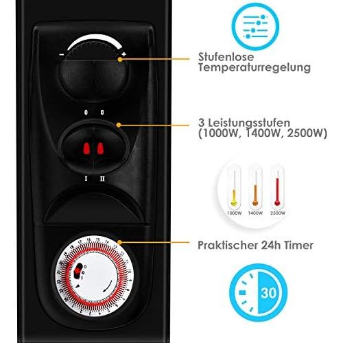  Kesser KESSER OElradiator - Elektrische Heizung mit 11 Rippen 2500W OEl Radiator Elektroheizung Mobil Timer Luefter Abschaltautomatik stufenlose Temperaturregelung UEberhitzungsschutz