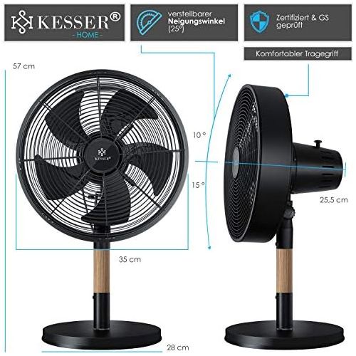  KESSER - Tischventilator Metall - Holz leise Ventilator mit 3 Geschwindigkeitsstufen - 80° Oszillation - Neigungswinkel 25° - modernes Design | Windmaschine | Luftkuehler Mittelsau