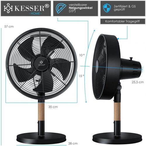  KESSER - Tischventilator Metall - Holz leise Ventilator mit 3 Geschwindigkeitsstufen - 80° Oszillation - Neigungswinkel 25° - modernes Design | Windmaschine | Luftkuehler Mittelsau