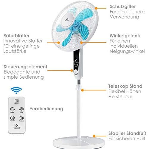  KESSER - Standventilator mit Fernbedienung und Display Led - Timer leise Oszillation 80 Grad - 60 Watt - Ventilator hoehenverstellbarer 115-134 cm - Kopf 35 Grad neigbar - 3 Geschw