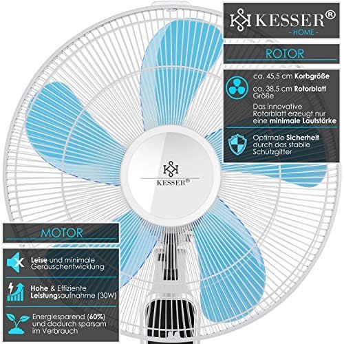  KESSER - Standventilator mit Fernbedienung und Display Led - Timer leise Oszillation 80 Grad - 60 Watt - Ventilator hoehenverstellbarer 115-134 cm - Kopf 35 Grad neigbar - 3 Geschw