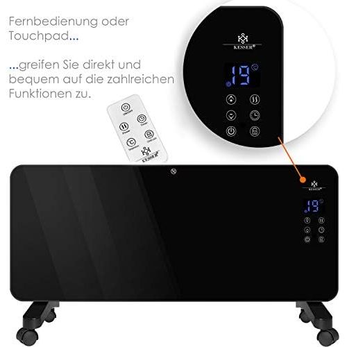  Kesser Elektro Glasheizung Glaskonvektor Elektroheizung Heizung Heizkoerper  Touchscreen  LCD-Display  Timer  Fernbedienung | Stand- oder Wandgerat | 2000 Watt | Farbe: Schwarz