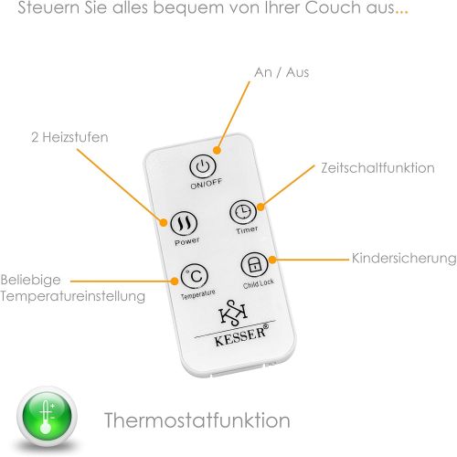  Kesser Elektro Glasheizung Glaskonvektor Elektroheizung Heizung Heizkoerper  Touchscreen  LCD-Display  Timer  Fernbedienung | Stand- oder Wandgerat | 2000 Watt | Farbe: Schwarz