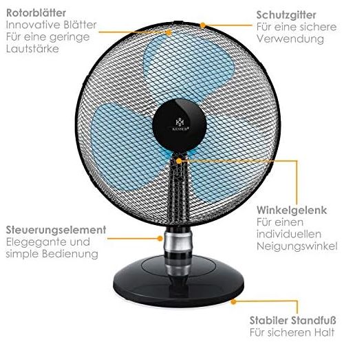  [아마존베스트]KESSER Table Fan | with 3 Power Levels | Quiet Operation | Oscillation Approx. 85°, Tilt Angle 30°, Wind Machine, Air Cooler, Low Operating Noise, black