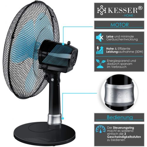  [아마존베스트]KESSER Table Fan | with 3 Power Levels | Quiet Operation | Oscillation Approx. 85°, Tilt Angle 30°, Wind Machine, Air Cooler, Low Operating Noise, black