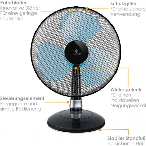  [아마존베스트]KESSER Table Fan | with 3 Power Levels | Quiet Operation | Oscillation Approx. 85°, Tilt Angle 30°, Wind Machine, Air Cooler, Low Operating Noise, black