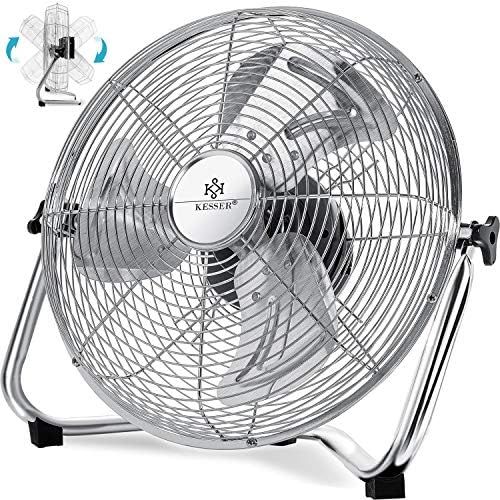  [아마존베스트]Kesser Wind Machine in Retro Style | Fan in Chrome | Floor Fan | Table Fan Floor Fan | 3 Levels | Robust Stand | Infinitely Tilting Fan Head | Chrome Silver, Ø 30cm