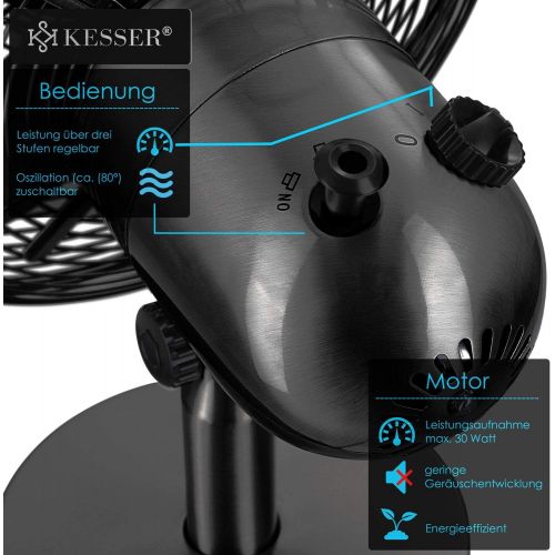  [아마존베스트]KESSER Table Fan Design Retro Full Metal Housing 80° Oscillation Silent Fan with 3 Speed Levels Switchable Wind Machine Inclination Angle Approximately 40° metal., black