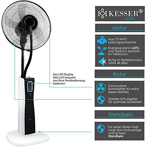  [아마존베스트]Kesser Frosty Standing Fan with Water Ultrasonic Spray Mist Water Cooling incl. Remote control timer function, humidifier quiet, mist function, room humidifier, floor fan.