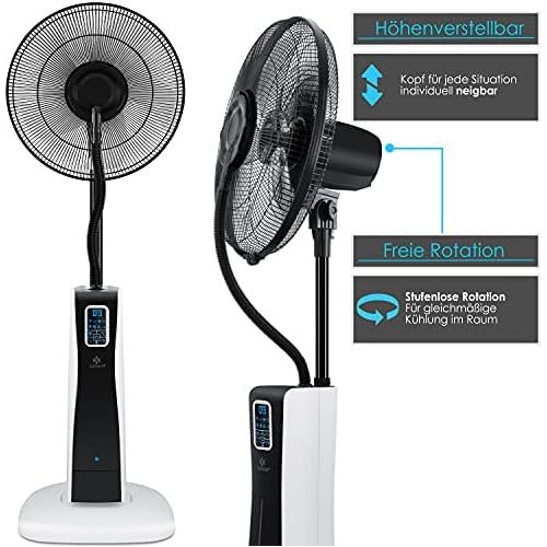  [아마존베스트]Kesser Frosty Standing Fan with Water Ultrasonic Spray Mist Water Cooling incl. Remote control timer function, humidifier quiet, mist function, room humidifier, floor fan.