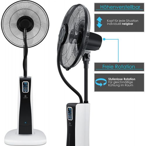  [아마존베스트]Kesser Frosty Standing Fan with Water Ultrasonic Spray Mist Water Cooling incl. Remote control timer function, humidifier quiet, mist function, room humidifier, floor fan.