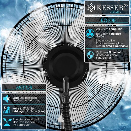  [아마존베스트]Kesser Frosty Standing Fan with Water Ultrasonic Spray Mist Water Cooling incl. Remote control timer function, humidifier quiet, mist function, room humidifier, floor fan.