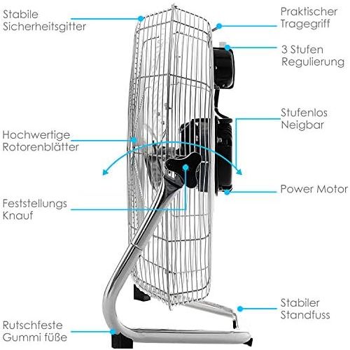  [아마존베스트]Kesser Wind Machine in Retro Style | Fan in Chrome | Floor Fan | Table Fan Floor Fan | 3 Levels | Robust Stand | Infinitely Tilting Fan Head | Chrome Silver, Ø50cm